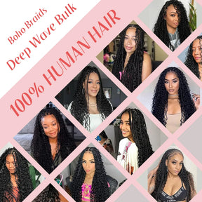 Human Braiding Hair Deep Wave Bulk for Braiding No Weft Deep Curly Braiding Hair for Boho Braids Brazilian Virgin Human Hair