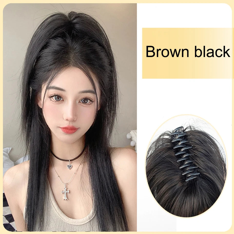 Synthetic Short Straight Claw Clip Ponytail Hair Extensions 16Inch Tail False Hair For Women Horse Tail Black Brown Hairpiece