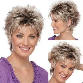 Women's Fashion Short Synthetic Wigs Pixie Cut Blonde Ombre Hair Costume Party Female Natural Curly Wavy Wig