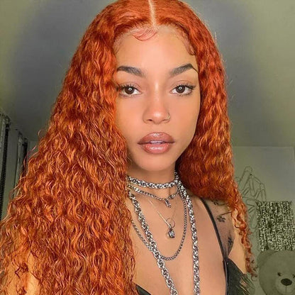 13x4 Curly Ginger Deep Wave Lace Front Human Hair Orange 13x6 Brazilian Hair Lace Frontal Wig 200 Density For Black Women