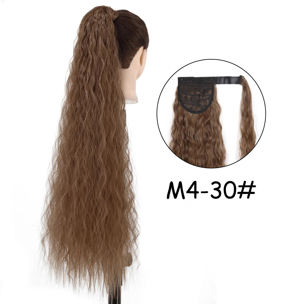 34inches Synthetic Ponytail Hair Extension Clip in Fake Wig Hairpiece Blonde Wrap Around Pigtail Long Smooth Overhead Pony Tail