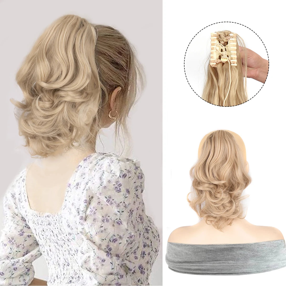 Claw Ponytail Clip in Wavy Hair Extensions Short Curly Ponytail 12 Inch Natural Wave Hair Accessories for Women Girls Daily Use