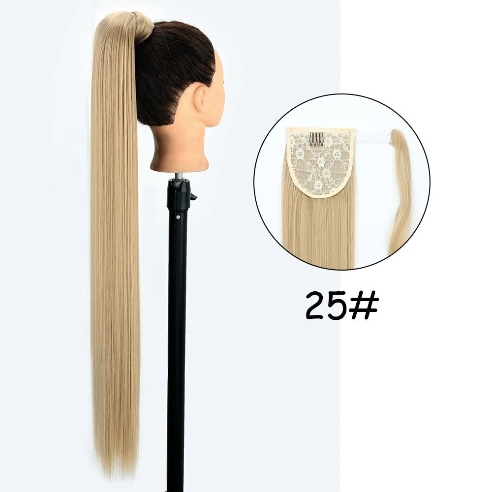 34inches Synthetic Ponytail Hair Extension Clip in Fake Wig Hairpiece Blonde Wrap Around Pigtail Long Smooth Overhead Pony Tail