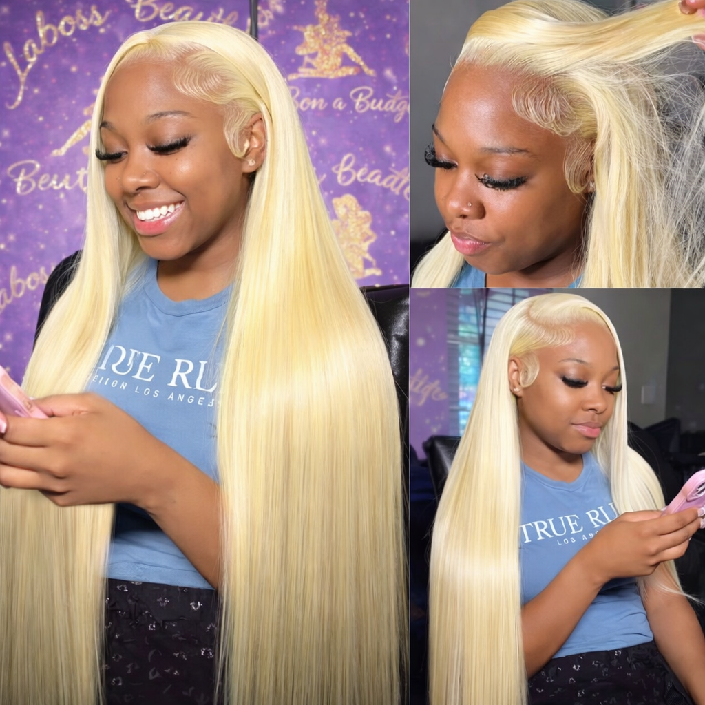 613 Blonde Straight Lace Frontal Wig – 13x4 HD Transparent, Pre-Plucked & Glueless Human Hair Wig