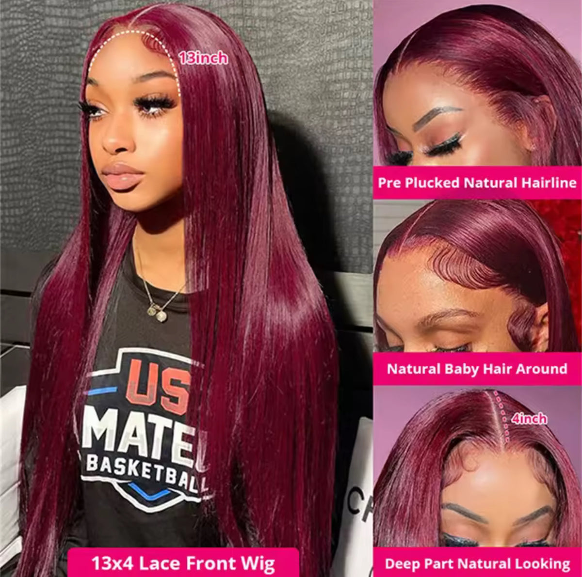 Burgundy Lace Front Human Hair Wigs Red Human Hair Wig