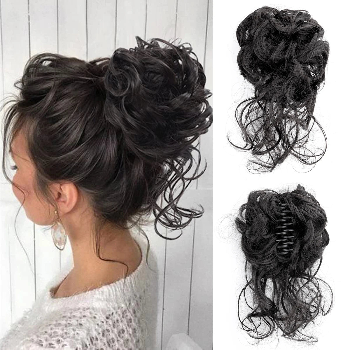 Chorliss Synthetic Claw Chignon Women Messy Curly Fluffy Hair Bun Clip In Ponytail Hair Extensions Natural False Hairpieces