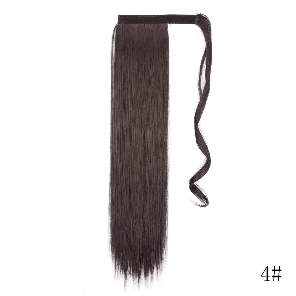 22 34inches Long Straight Ponytail Synthetic Extensions Heat Resistant Hair Wrap Around Pony Hairpiece for Women