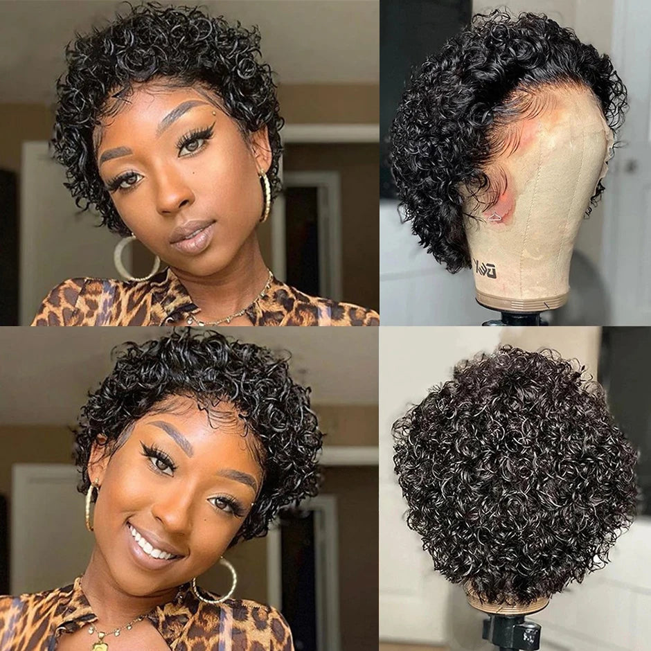 Pixie Cut Wig Short Bob Curly Human Hair Wig 13X4 Transparent Deep Wave Lace Frontal Wig For Women Cheap Human Hair Wig PrePluck