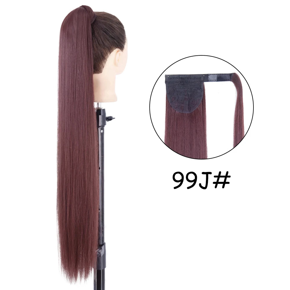 34inches Synthetic Ponytail Hair Extension Clip in Fake Wig Hairpiece Blonde Wrap Around Pigtail Long Smooth Overhead Pony Tail