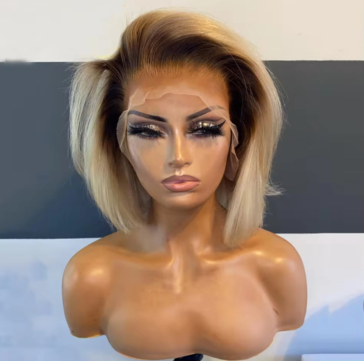 Soft Short Bob Ombre Blonde 613 Silky Straight 180Density Deep Lace Front Wig For Black Women Babyhair Preplucked Glueless Daily