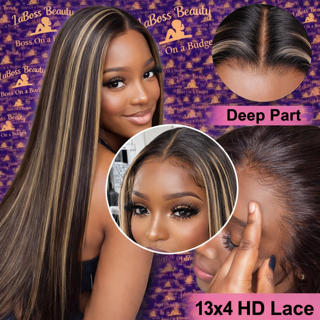 Real Hair Wig, Front Lace 13X5X1 Straight Highlight 1B 27 Hair Wigs
