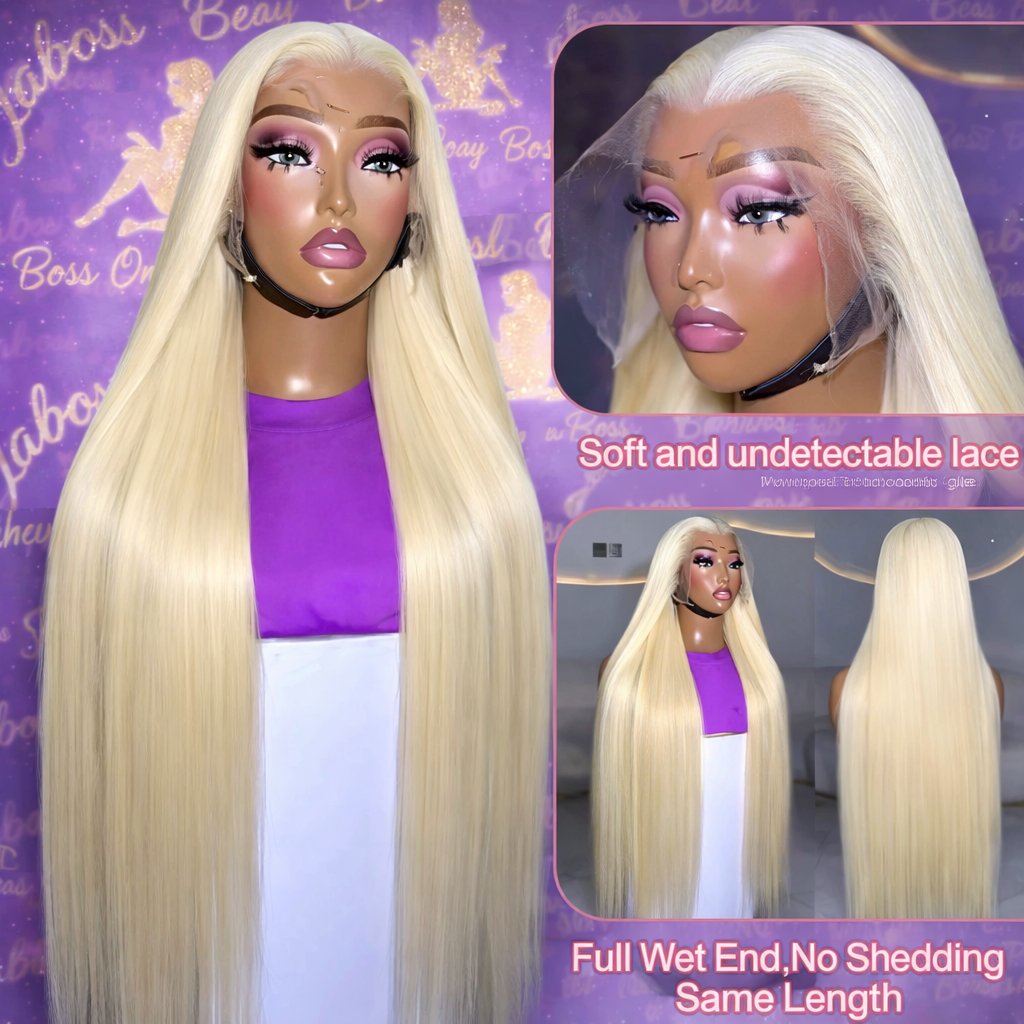 613 Blonde Straight Lace Frontal Wig – 13x4 HD Transparent, Pre-Plucked & Glueless Human Hair Wig