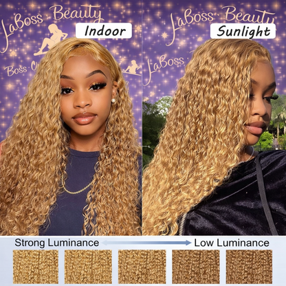 200% Density #27 Honey Blonde Wig Human Hair Deep Wave 13x6 Human Hair Lace Frontal Wig 13x4 Lace Front Human Hair Wig Curly Wig