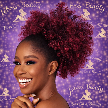 Afro Puff kinky curly Drawstring Ponytail Extension for Women Synthetic Short Afro Kinkys Curly Afro Bun Extension Hairpieces Updo Hair Extensions with Two Clips(1B)