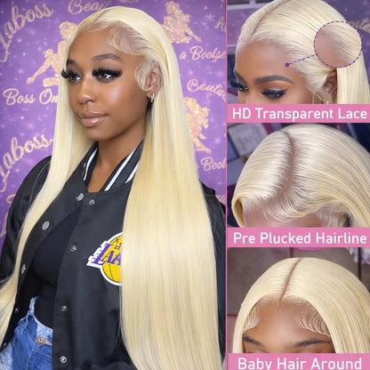 613 Blonde Straight Lace Frontal Wig – 13x4 HD Transparent, Pre-Plucked & Glueless Human Hair Wig