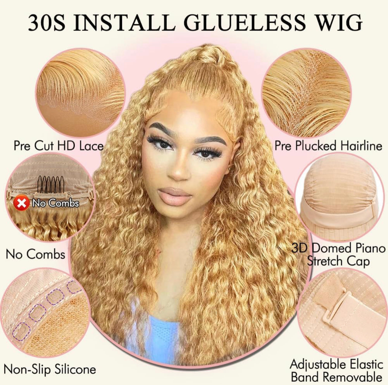 Honey Blonde Curly Lace Wig Human