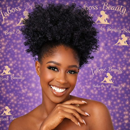 Afro Puff kinky curly Drawstring Ponytail Extension for Women Synthetic Short Afro Kinkys Curly Afro Bun Extension Hairpieces Updo Hair Extensions with Two Clips(1B)