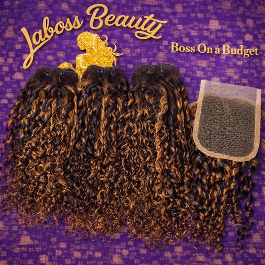 Highlight Curly Human Hair Bundles with Closure – 100% Virgin Hair | Natural Curls | Full & Bouncy