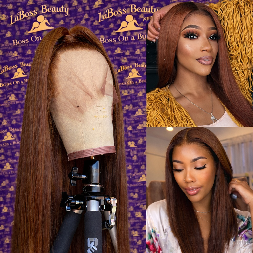 LaBoss Beauty Auburn Brown Straight Lace Front Wig | 13x4 HD Lace | 180% Density | 100% Human Hair