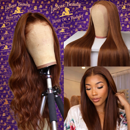 LaBoss Beauty Auburn Brown Straight Lace Front Wig | 13x4 HD Lace | 180% Density | 100% Human Hair