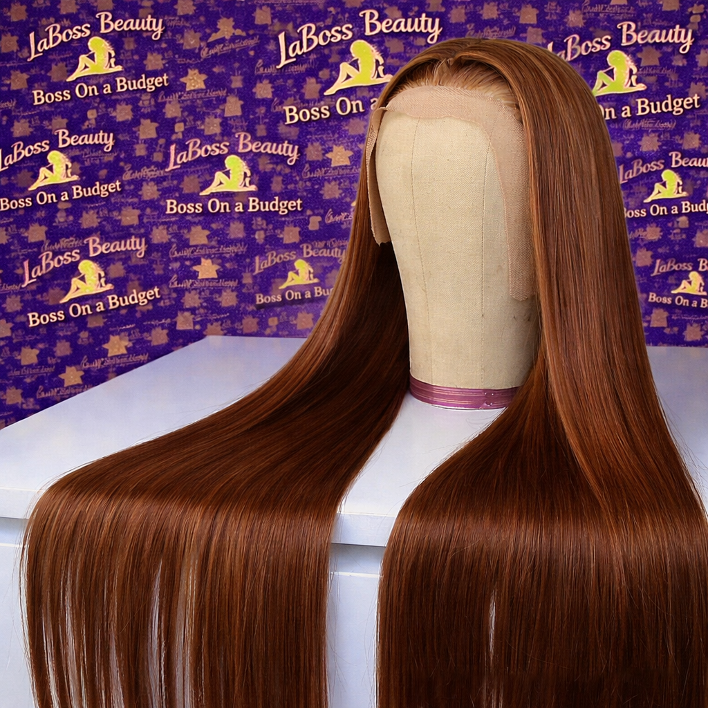 LaBoss Beauty Auburn Brown Straight Lace Front Wig | 13x4 HD Lace | 180% Density | 100% Human Hair