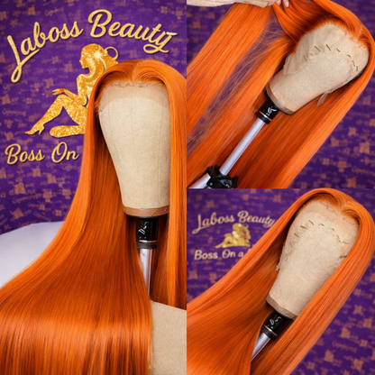 LaBoss Beauty Ginger Orange Bone Straight Lace Front Wig | 13x6 HD Transparent Lace | 100% Human Hai