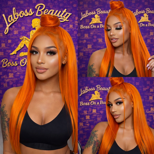 LaBoss Beauty Ginger Orange Bone Straight Lace Front Wig | 13x6 HD Transparent Lace | 100% Human Hai
