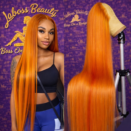 LaBoss Beauty Ginger Orange Bone Straight Lace Front Wig | 13x6 HD Transparent Lace | 100% Human Hai
