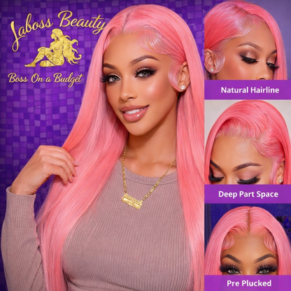 LaBoss Beauty Pink 13x6 HD Straight Lace Front Wig – 30” | 200% Density | Pre-Plucked Human Hair