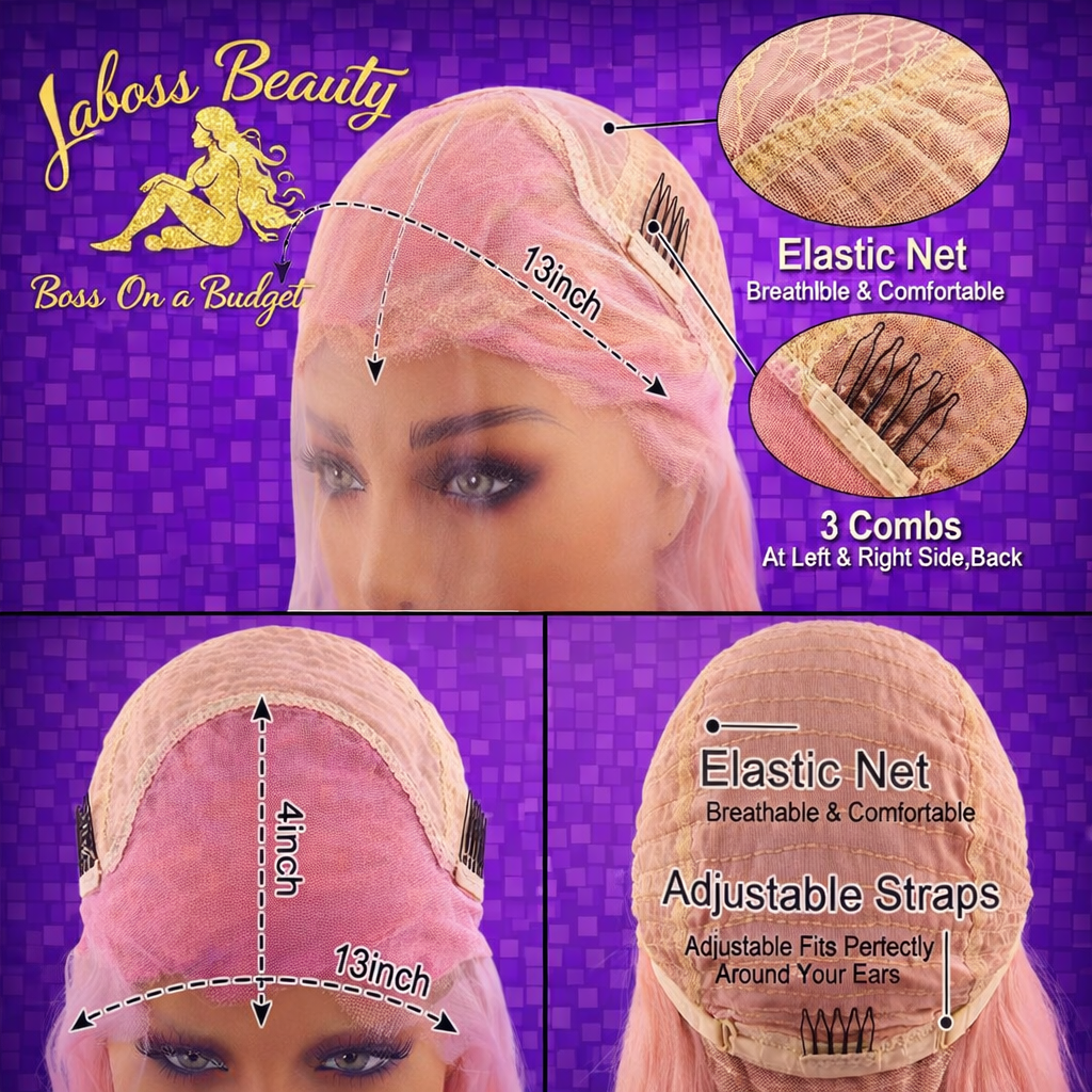 LaBoss Beauty Pink 13x6 HD Straight Lace Front Wig – 30” | 200% Density | Pre-Plucked Human Hair