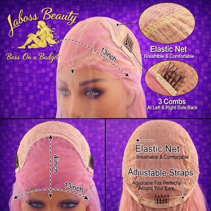 LaBoss Beauty Pink 13x6 HD Straight Lace Front Wig – 30” | 200% Density | Pre-Plucked Human Hair