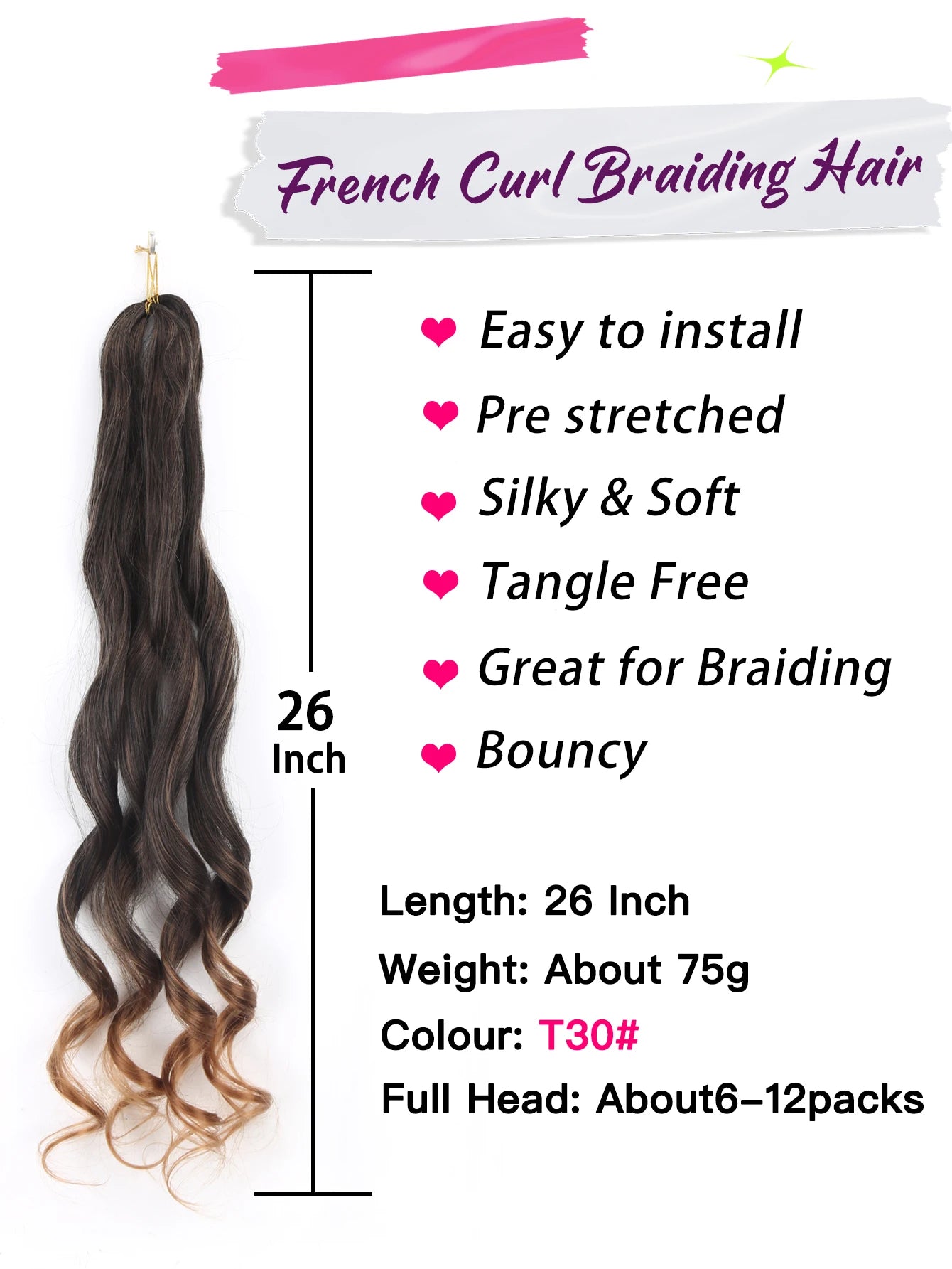 26Inch French Curls Braiding Hair Extensions Synthetic Curl Hair Loose Wave Spiral Curl Crochet Hair Braids For Black Women