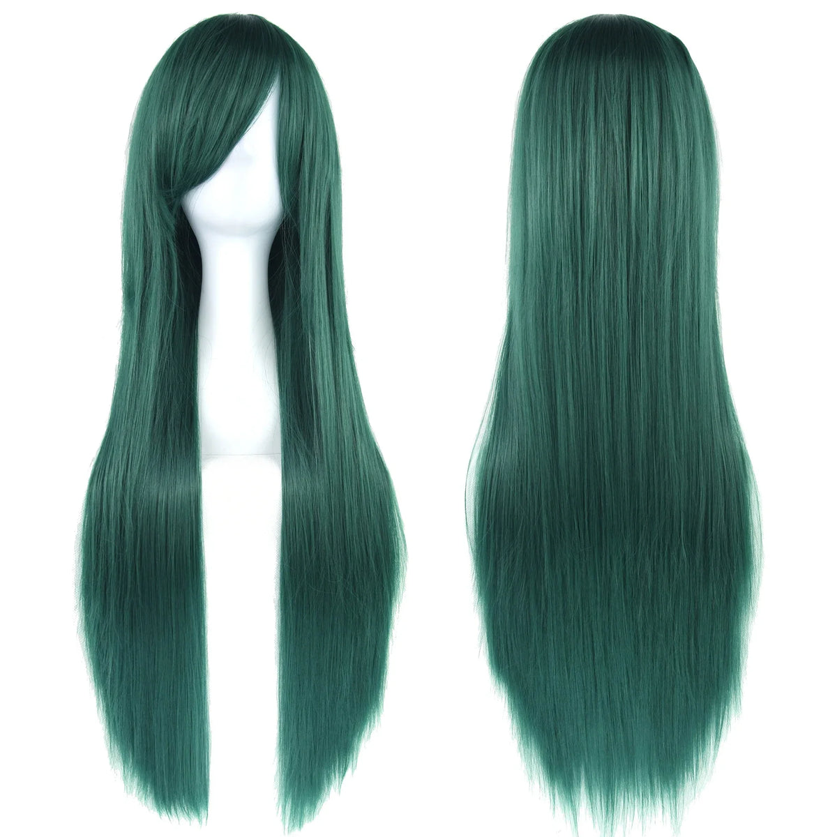 80cm Long Apple Green Straight Synthetic HairCosplay Wig with Bangs Halloween Costume Wigs for Women