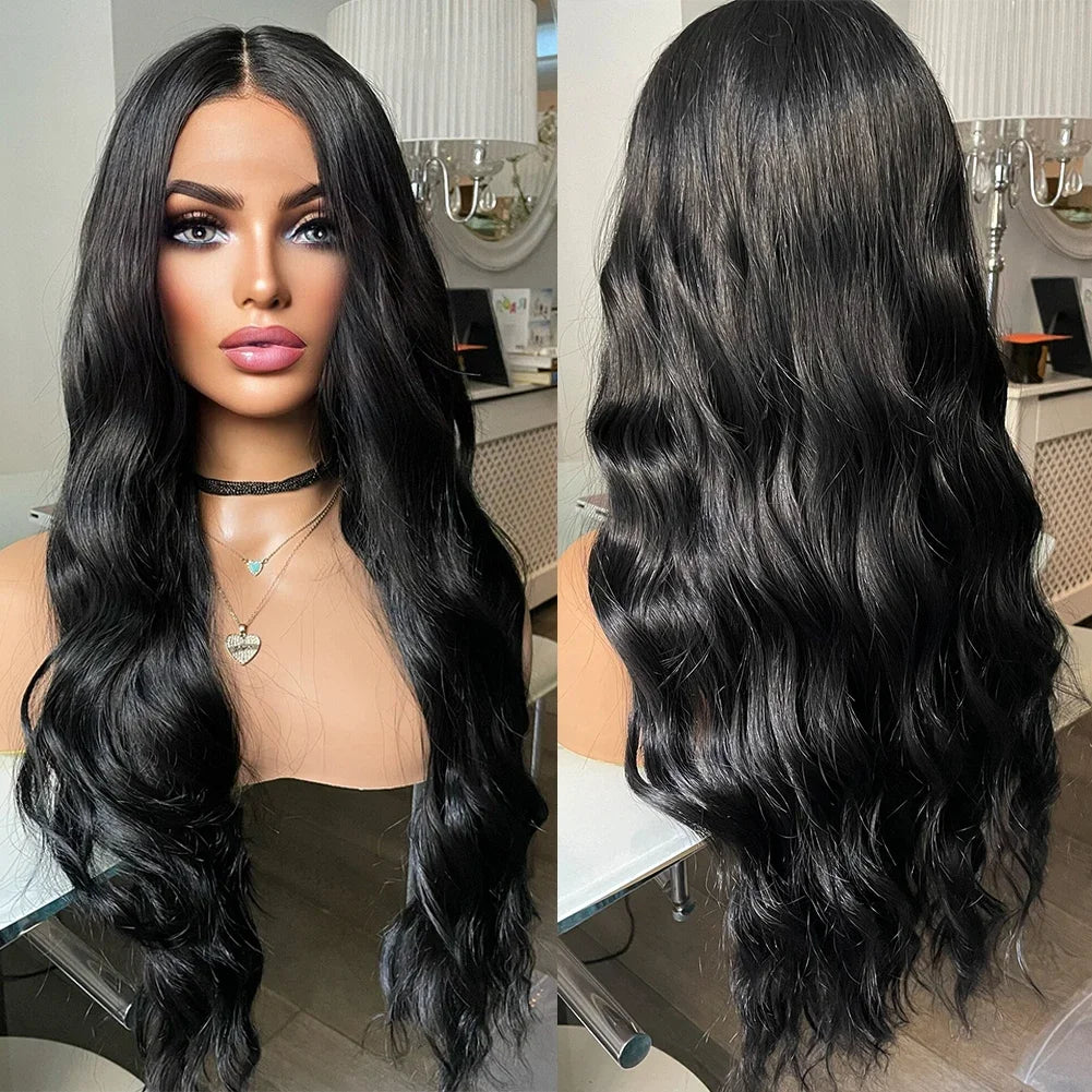 Synthetic Lace Front Wigs for Black Women Pre Plucked Natural Hairline Synthetic Glueless Lace Wigs Daily Party Use 24Inch