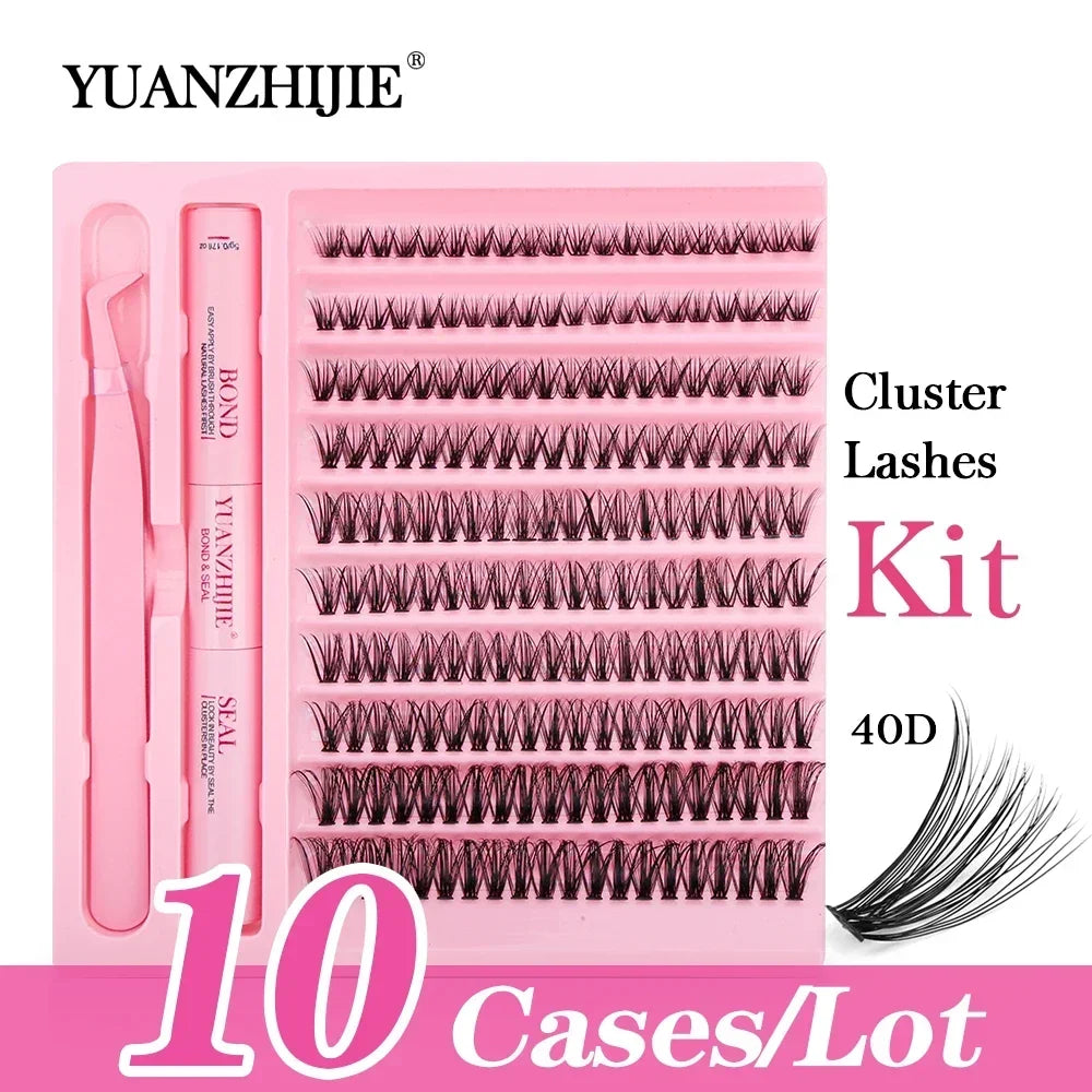 10cases/lot DIY Eyelash Extension Kit at Home Natural Clusters Wispy Lash with Lash Bond and Seal Makeup For Women