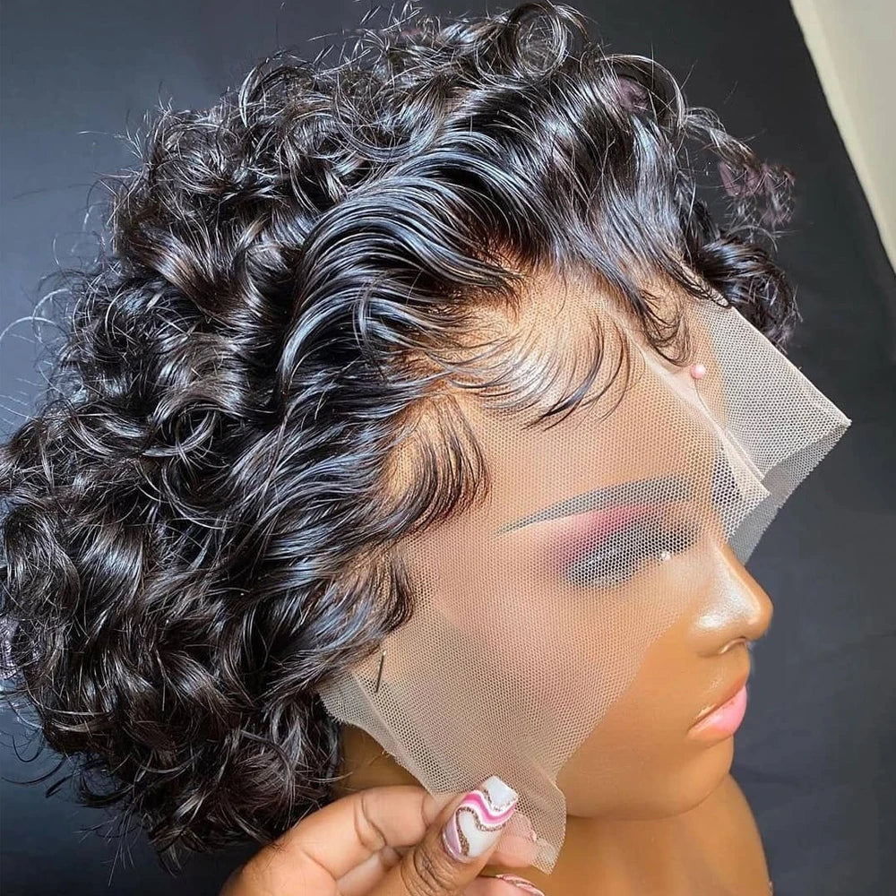 Pixie Cut Wig Short Bob Curly Human Hair Wig 13X4 Transparent Deep Wave Lace Frontal Wig For Women Cheap Human Hair Wig PrePluck