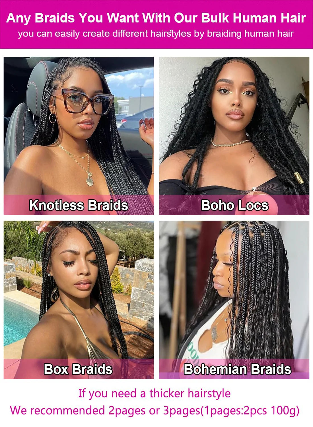 1B# Boho Braids Human Hair Bulk Human Hair For Braiding Blonde Deep Wave 2 Bundles 100g No Weft For Women Hair Extensions