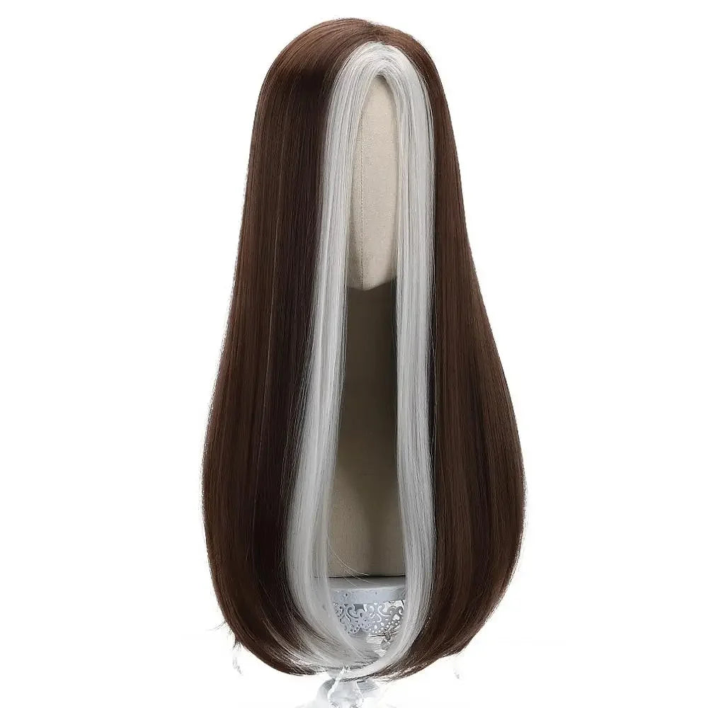 ACAG Long Straight Synthetic Silver Brown 24" Cosplay Rogue Wig Women Girls Anime Hair Wigs for Party Costume Halloween