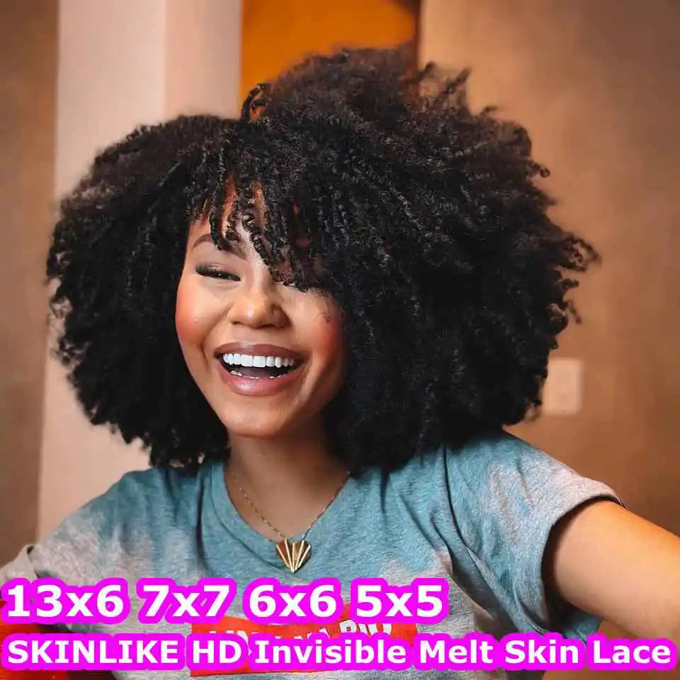 250% Afro Kinky Curly Wigs Real HD Lace Front Wigs Melt Skins Deep Curly 13x6 Full Frontal Human Hair Wigs Glueless For Woman