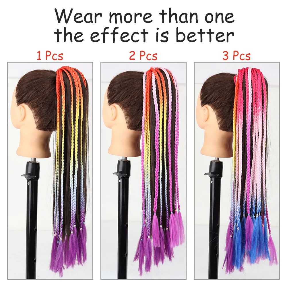 AZQUEEN Synthetic Colored Braided Ponytail Hair Extension Rainbow Color Braids Pony Tail With Elastic Band Girl's Pigtail