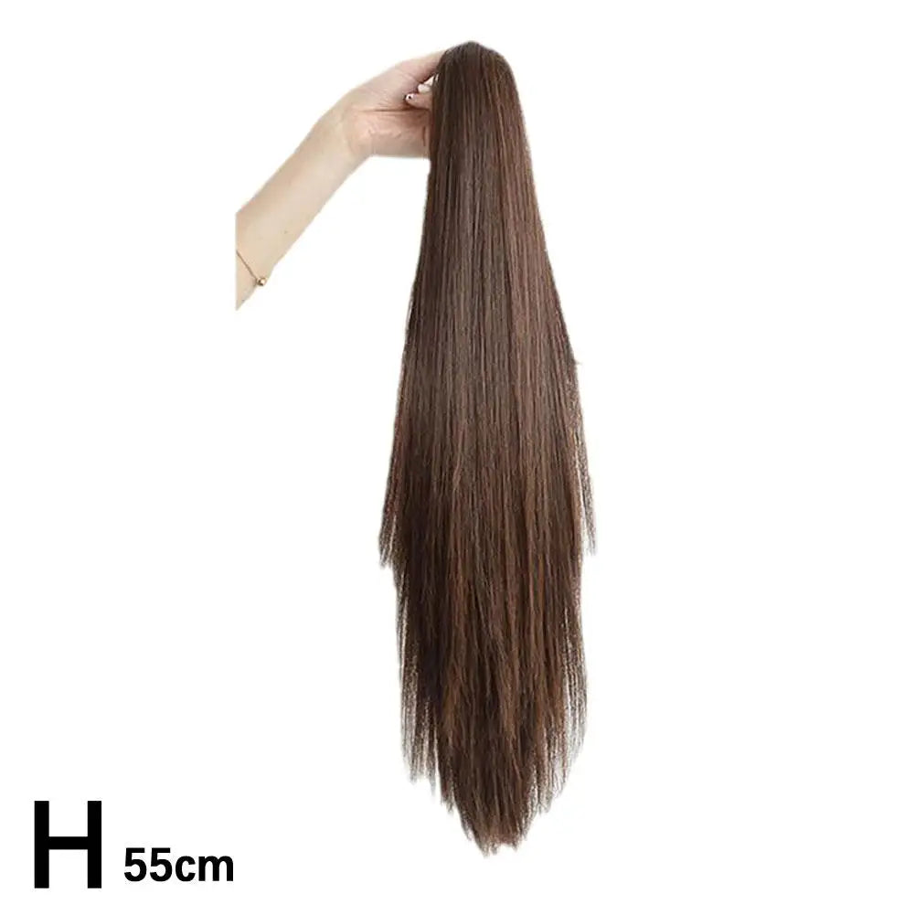 Long Straight Ponytail Wig 45cm/55cm Strap Style High Ponytail Long Straight Hair Black Brown Hair Extended Ponytail