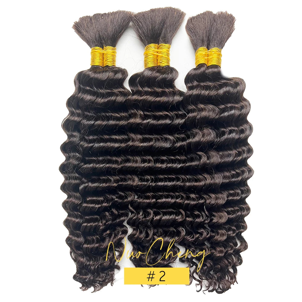 2 Bundles Human Braiding Hair for Boho Braids, 14Inch 100G 10A Brazilian Virgin Deep Wave Bulk Human Hair for Braiding