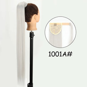 34inches Synthetic Ponytail Hair Extension Clip in Fake Wig Hairpiece Blonde Wrap Around Pigtail Long Smooth Overhead Pony Tail