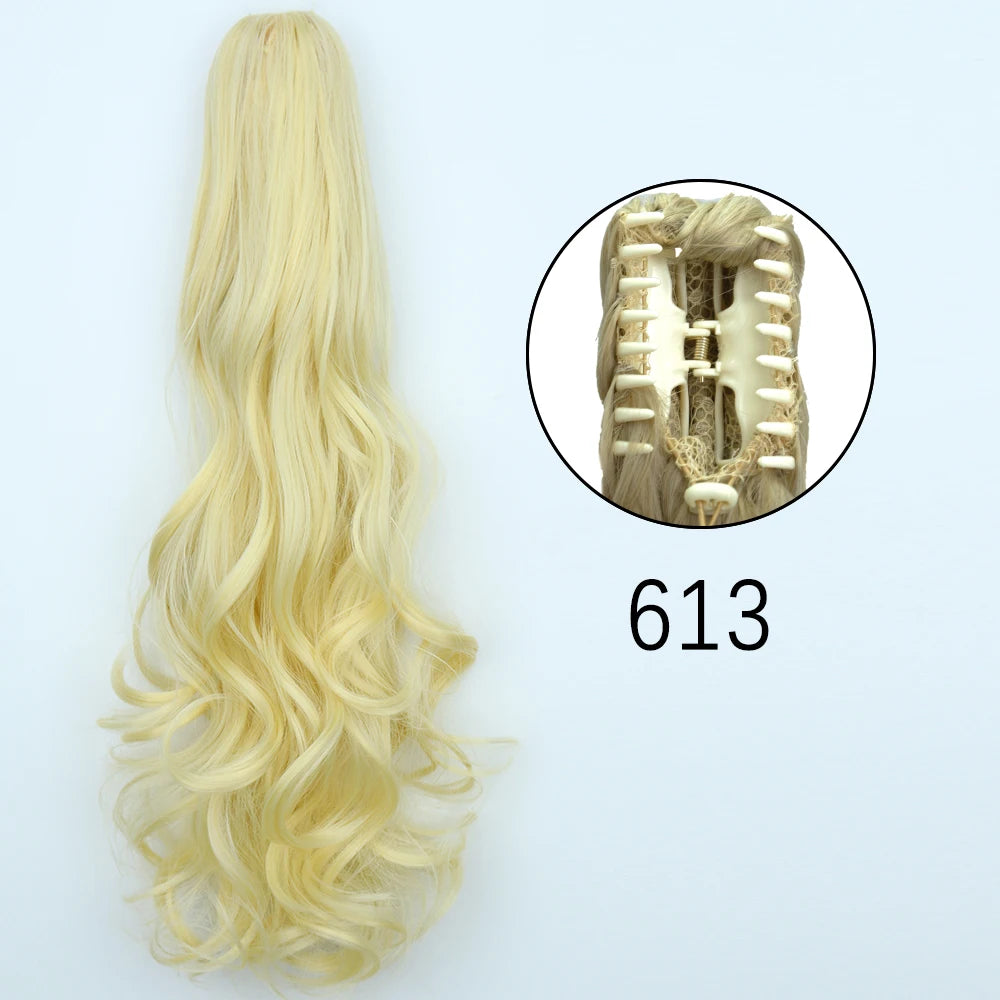 Synthetic Long Straight Claw Clip On Ponytail Hair Extensions 24Inch Heat Resistant Pony Tail Hair piece For Women Daily Party