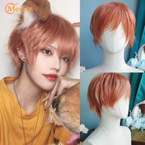 MEIFAN Synthetic Short Cosplay Lolita Anime Men Wig Male Straight Hair High Temperature Fiber Pink Blue Blonde Ombre Black Wig