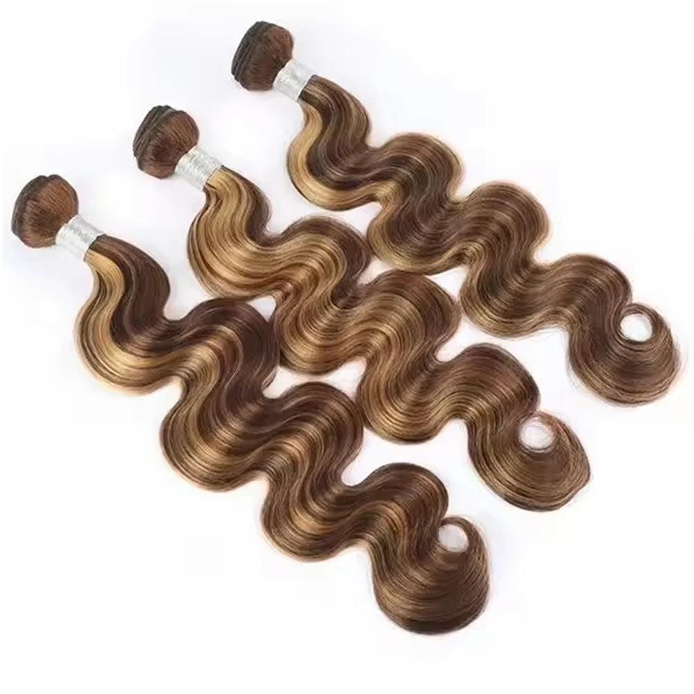 Linhua P4/27 Highlight Body Wave Bundles With Closure Ombre Honey Blonde 3 / 4 Human Hair Bundles With Transparent Closure