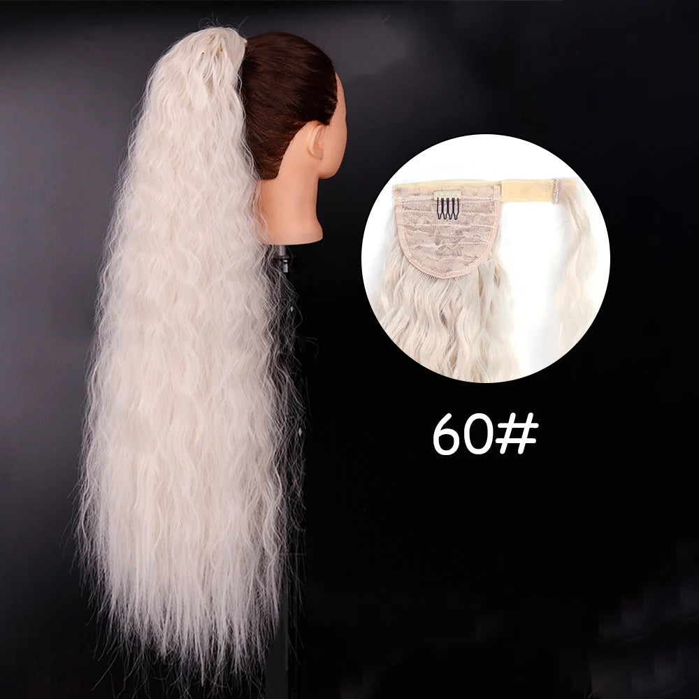 34inches Synthetic Ponytail Hair Extension Clip in Fake Wig Hairpiece Blonde Wrap Around Pigtail Long Smooth Overhead Pony Tail