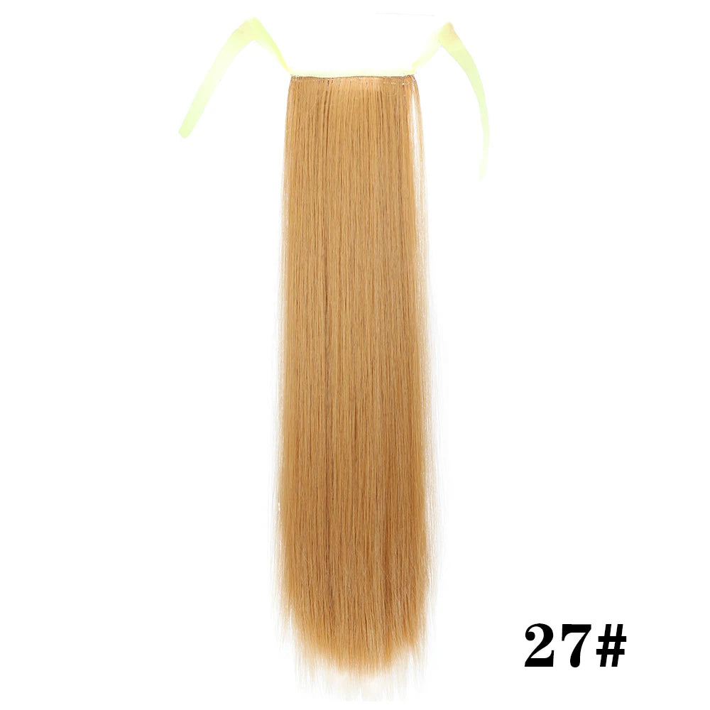 Synthetic Hair 22''' Long Straight Heat-Resistant Straight Hair With Ponytail Fake Hair Chip-in Natural Hairpiece Headwear