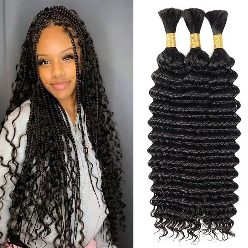 16-28 Inch Deep Wave Bulk Human Hair For Braiding Curly No Weft Bulk Hair Bundles Bulk Hair Bundles For Boho Braids Human Hair