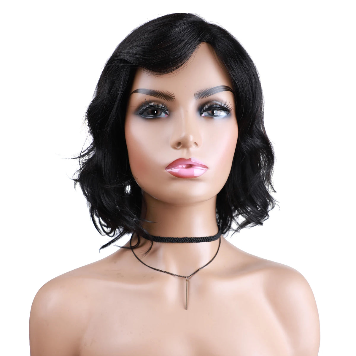 Bob Wig Human Hair 4*2 Lace Wigs 10 Inch Side Part Wavy Curly Women Wigs Short Human Hair Extensions In Black Color Natural #1B